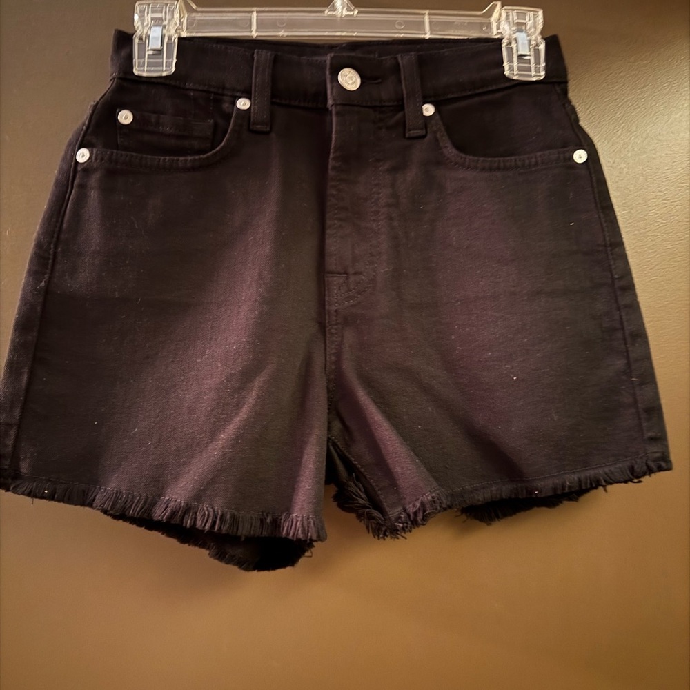 NWT 7 For All Mankind Black Fray High-Waist Shorts